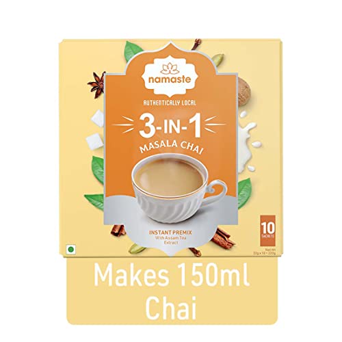 Namaste Chai Instant Tea Premix, Masala Chai | Assam |Ginger, Clove, Cinnamon, Nutmeg & Cardamom | Milk And Sugar | Ready Mix (22gm X 10 Sachets,Powder), 220gm