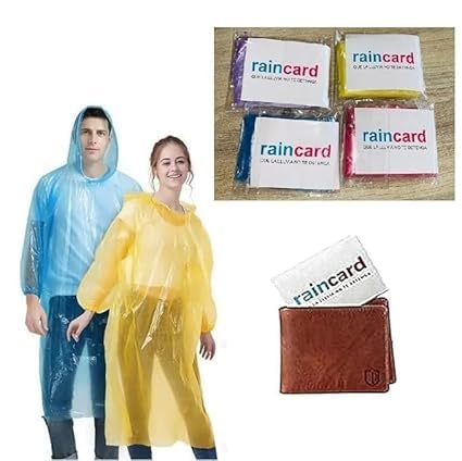 Image of Unisex Disposable Rain Card Poncho with Hood, Ultra-Compact Waterproof Emergency Raincoat for Men & Women, Pocket-Size Lightweight Travel Rainwear, Reusable 2-3 Times (Pack of 12, Multicolor)