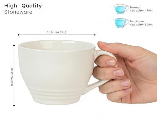 Image of Bodhi House Large Ceramic Coffee Mug | Microwave & Dishwasher Safe | Bone-Ash Free Cappuccino Mug | Multi-Purpose Food Grade Latte Coffee Mug Ideal for Daily Use & Gifting (Pack of 2, 500ml | White)