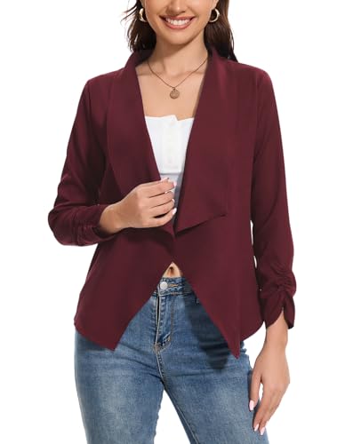 Women's Open Front Jackets Blazer2025 Lapel Office Casual Lightweight Plus Size Ruched 3/4 Sleeve Blazer Jacket4