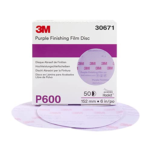 Image of 3M Hookit Purple Finishing Film Abrasive Disc 30671, 6 in, 600+ Grade, 50 Pack, Clear Coat Sanding, Paint Finishing, Defect Removal, Long Lasting