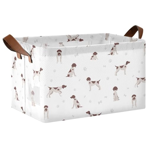 Image of Ollabaky Collapsible Rectangular Closet Storage Bin German Shorthaired Pointer Shelf Basket Box with Leather Handles - Storage Cube, Nursery Storage, Laundry Hamper, Gift Baskets