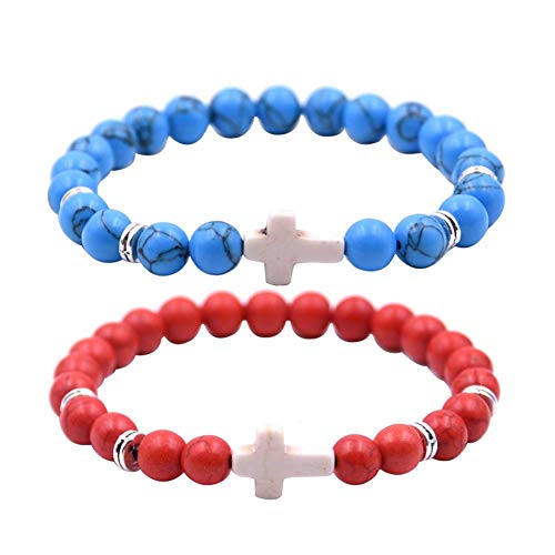Pulabo Simple And Sophisticated Designvintage Round Beaded Cross Charm Stone Stretch Bracelet Women Men Jewelry Gift #TOP2