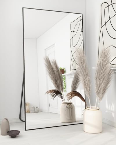 Koonmi Large Mirror Full Length 35"x78", Floor Body Mirror with Stand, Metal Frame Wall-Mounted Full Size Mirrors for Hanging Leaning or Standing, Black