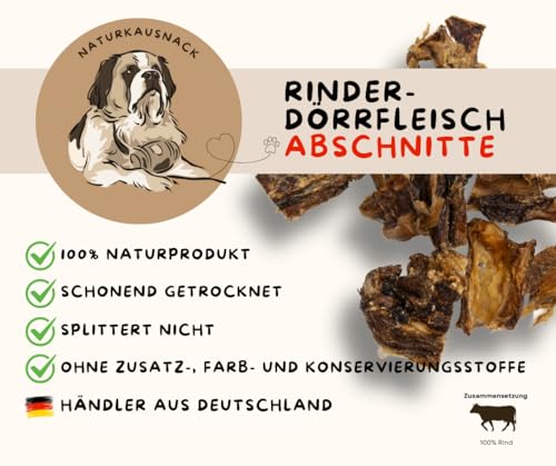 Warnicks Tierfutter - 1 KG Rinderdörrfleisch Abschnitte - Schlundfleisch - Dörrfleisch - 1 x 1000g - Rinderschlund für Erwachsene Hunde - Medium - 1000 Gramm