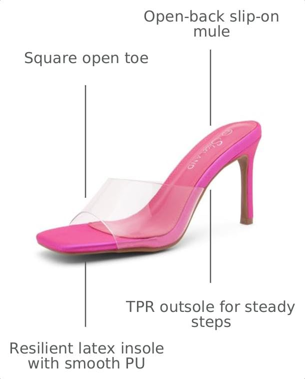 Image of Shoe Land Melrose Women's High Heels Stiletto Heeled Slides, Square Open Toe One Band Slip-On Heeled Mules - Dressy Clear Heeled Sandals for Prom Party Wedding and Vacation