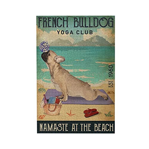 Beach Yoga Club French Bulldog Jigsaw Puzzles for Adults 1000 Piece, Adult Children Intellective Educational Toy DIY Home Decoration