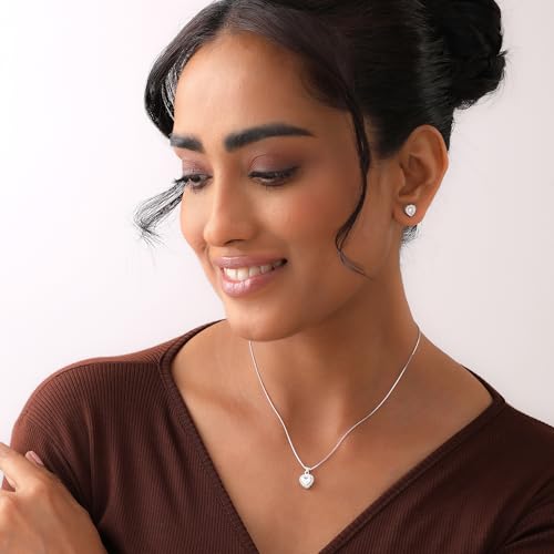 Image of TRUESILVER ACPL 925 Sterling Silver Jewellery Set for Women | BIS Hallmarked Pendant Necklace & Earrings Set | Silver Jewelry Gift for Women