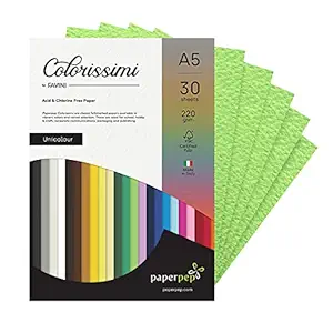 Paper Pep Colorissimi Card Stock 220GSM A5 Pistacchio (Pastel Green) Unicolor Pack of 60 Sheets