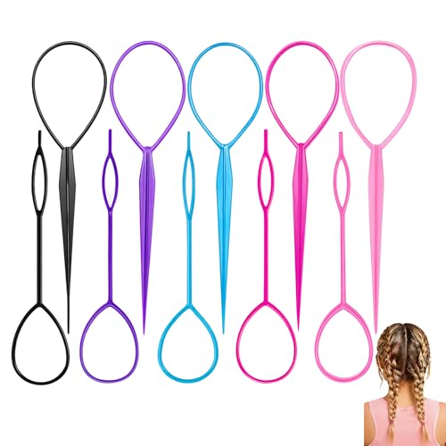10-piece Hair Tool Set Topsy Tail Hair Tool Hair Pull Through Tool Set Large and Small Suitable for Women and Girls Beginners Learning Hairstyling(Assorted Colours)