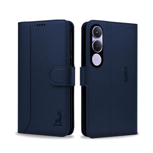 Image of AIBEX Compatible for Vivo V70Fe 5G Flip Cover Leather Finish | Inside TPU with Card Pockets | Wallet Stand | Complete Protection Flip Case Blue