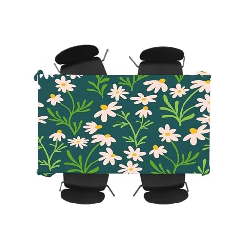 Mantel Flores Mantel Floral Moderno for Comedor o Cocina, con Estampado versátil en Verde y Blanco(140X160CM)