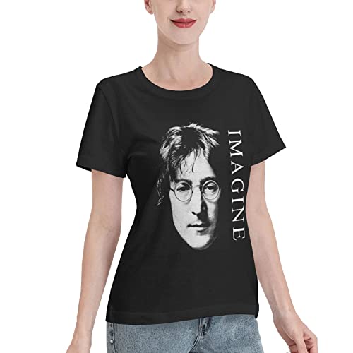 Wkkout John Lennon Imagine T-shirt pour femme 100 % coton classique Noir Taille S à XXL - Les Beatles, Paul McCartney, John Lennon, RIngo Starr, George Harrison Wkkout John Lennon Imagine T-shirt pour femme 100 % coton classique Noir Taille S à XXL – Image 3