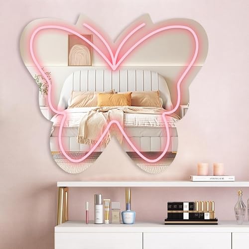 Anime Butterfly Mirror with Light Neon Signs for Locker Room