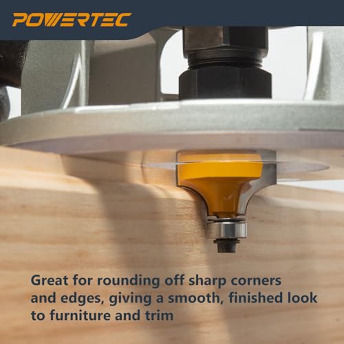 Image of POWERTEC Roundover Router Bit with Top Bearing, 1 /2 inch Shank, 1-1 /4 inch, 3 /8 inch Radius, Tungsten Carbide Tipped Woodworking Router Bits for use on Router Tool for Wood and DIY Projects, 2PK (73049-P2)