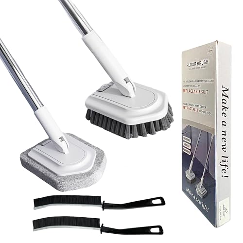 KATLKIU Juego de cepillos extensibles de 120 cm con 2 cabezales de cepillo, 2 cepillos para grietas, 2 ganchos de pared, herramienta de limpieza de suelos y azulejos, paredes, ducha y esquinas