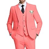 High-End Suits Retro Linen Men Suit Beach Wedding Suit Summer Slim Fit 3 Pieces Light Weight Linen Suit Jacket Vest Pant Tuxedo Coral S