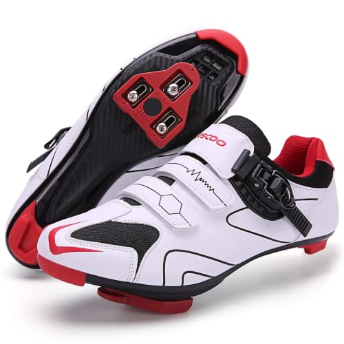 Image of Mens Womens Cycling Shoes Compatible with Peloton Bike Indoor Outdoor Road Bike Riding Shoes with Look Delta Cleats Pre-Installed Clip in Pedal