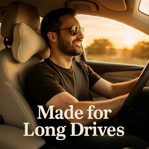 Image of Velvet Soft car Neck Pillow for Travel, Travel Rest Pillow Car Pillow Rest Cushion Support & Shoulder for Long Driving Made /Cushion Set of Pillows Compatible with All Cars - Pack of 2 Pieces (Beige)