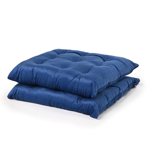 Image of Kuber Industries 2 Pcs Heavy Velvet 16 Inch Chair Pad Cushion with Drawstrings for Dining, Office & Home | Soft Seat Pad | Support for Long Sitting | Navy Blue