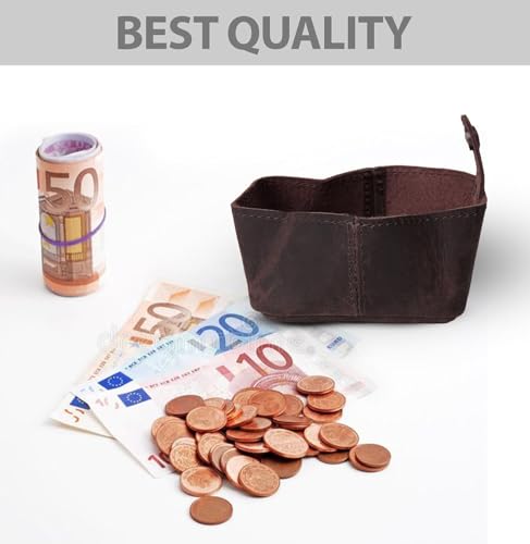 Image of Contacts Handcrafted Leather Coin Pouch - Compact Change Holder & Mini Wallet for Men & Women - Brown