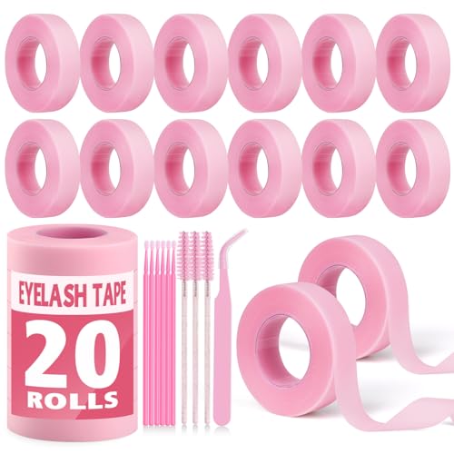 20 Rolls Pink Lash Tape for Eyelash Extensions Breathable PE Micropore Eyelash Tape Low Irritation Lash Extension Supplies for Salon and Home Use 0.47 x 10 Yd