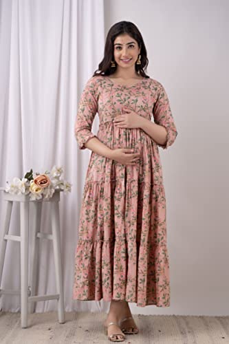 Image of Women's Cotton Anarkali Comfortable Maternity Feeding Kurta Dress with Zippers
