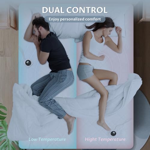 King Size Electric Heated Mattress Pad - Quilted Bed Warmer with Memory & Preheat Functions, 12 Heat Settings Dual Control for 1-12 Hours Auto Off, Lighted Button