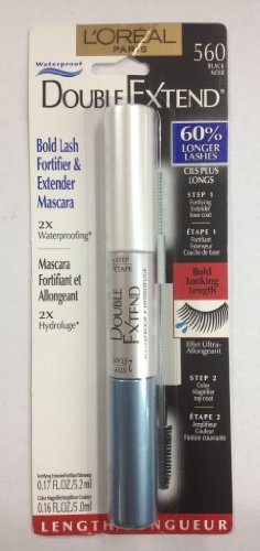 L'Oreal Double Extend Waterproof Bold Lash Fortifier & Extender Mascara, Black Noir(560)
