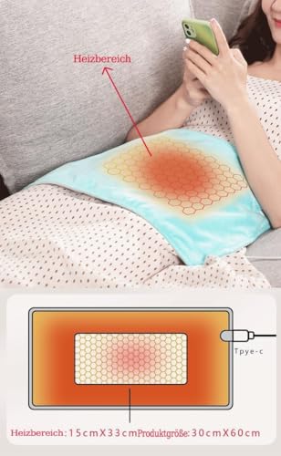 Tragebar USB Heizkissen 5V, Waschbar Winter Wärmekissen Graphen-Reisedecke 30 x 60cm Hand-Fuß-Wärmer Wärmedecken zur Rücken-, Nacken-, Schulter und Krampflinderung GRAU