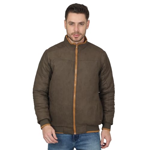 Image of Cantabil Solid Beige Full Sleeves Mock Neck Regular Fit Men's Casual Reversible Jacket | Casual Winter Jackets for Men | Mens Jackets for Winter Wear (P MJKT00239)