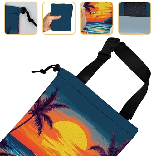 Image of Beach Sunset Car Garbage Bag,Coconut Trees Small Car Trash Bag Hanging,Drawstring Car Garbage Bag with Adjustable Buckle for Car Back Seat,SUVs,Camping,Road Trips