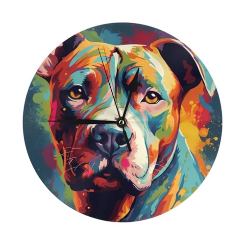 Orologio da parete decorativo colorato con pitbull cane ritratto in casa, orologio da parete silenzioso da 25,4 cm, funzionamento a batteria, per camera da letto, cucina, soggiorno, ufficio