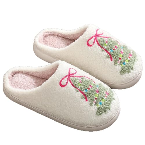 Christmas Tree House Slippers for Women Men Fluffy Soft Cozy Slip on Indoor Outdoor Slippers Christmas Gifts