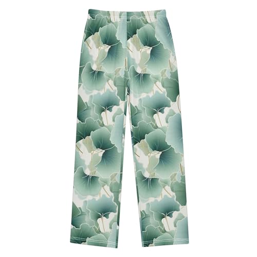 Ginkgo Biloba Green Leaf Long Pajama Pants Elastic Waist PJ Bottoms with Pockets S A1101412