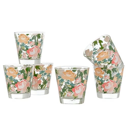 Baroni Home Set 6 verres à Eau avec Décoration Imprimée Colorée, Verres Colorés MADE IN ITALY, Verres Lavables au Lave-Vaisselle, 25 CL, Fantaisie Roses