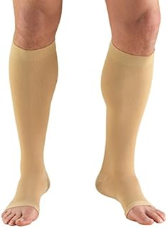 Truform 20-30 mmHg Compression Stockings for Men and Women, Knee High Length, Open Toe, Beige, Medium