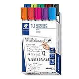 Caja de 10 rotuladores de punta redonda en varios colores: rojo, naranja, morado, azul, verde, marrón, negro, verde claro, azul claro, rosa