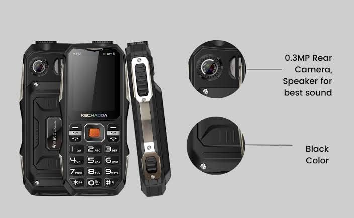 Image of KECHAODA K112, Triple Sim Phone (Black) Speaker with Amplifier, PMMA 2.5D Glass,1.3 MP Camera, Keypad Mobile, DJ Sound with Power Bank System (Big Size & Heavy Phone)