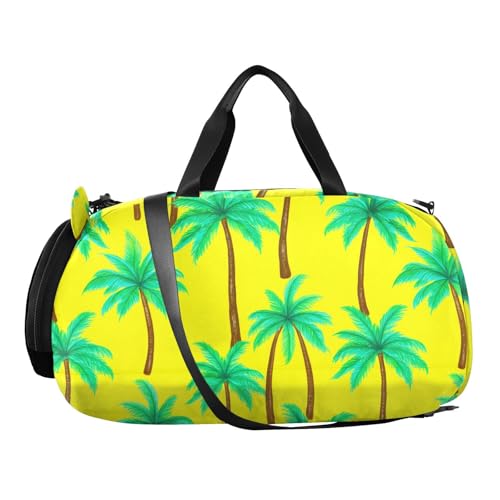 Coconut Palms Yellow Kids Travel Duffel Bag for Boys Girls Overnight Weekend Tote Bag with Shoes Compartment for Gym Sports Dance2