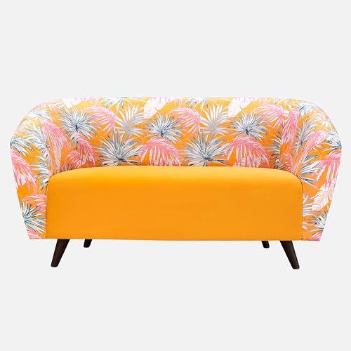 Image of Duroflex Meadow - Premium Accent Love Seat with Channel-Stitched Upholstery | Plush Foam & Curved Backrest | Durable & Elegant Seating | 3 Year Warranty - Floral Yellow