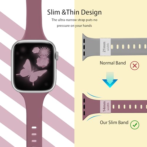 Image of Slim Band Compatible with Apple Watch Bands 38mm 40mm 41mm 42mm 44mm 45mm 46mm 49mm for Women Men,Soft Thin Narrow Silicone Sport Strap Wristbands for iWatch Series 11 10 9 8 7 6 5 4 3 2 1 SE Smoke violet