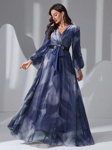 Image of TOLEEN Summer Casual Dresses for Women 2024 Spring Fashion Boho V Neck Long Sleeve Ruffle Floral Print Elegant Maxi Dress