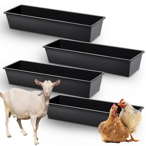 Geelin 4 Pcs 12 Gallon/48 Quart Large Capacity Livestock Water Trough 39 Long Livestock Feeding Trough for Pig Calves Sheep Horses Alpacas and Goats Farm Animal Feeding(Plastic)