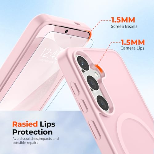 Image of SUPFINE Magnetic for Samsung Galaxy S24 Case / S25 Case with Screen Protector, (Built-in Magnets) (Military Grade Drop Protection) Slim Translucent Shockproof Phone Case,Pink