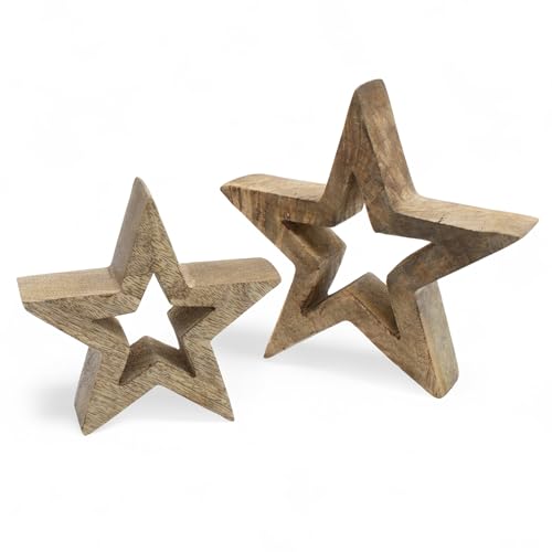 Spetebo Mango Stern Aufsteller 2er Set Natur - 18/14 cm - Holz...