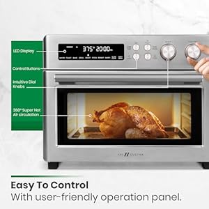 Infrared heating air fryer toaster oven extra large countertop convection oven 10 in 1 combo 6 slice toast enamel baking pan easy clean with recipe book brushed stainless steel finish  urban country home decor