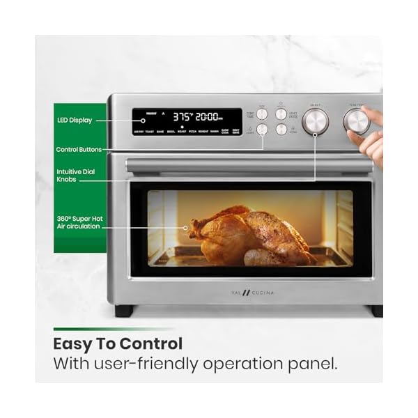 Infrared heating air fryer toaster oven extra large countertop convection oven 10 in 1 combo 6 slice toast enamel baking pan easy clean with recipe book brushed stainless steel finish  urban country home decor