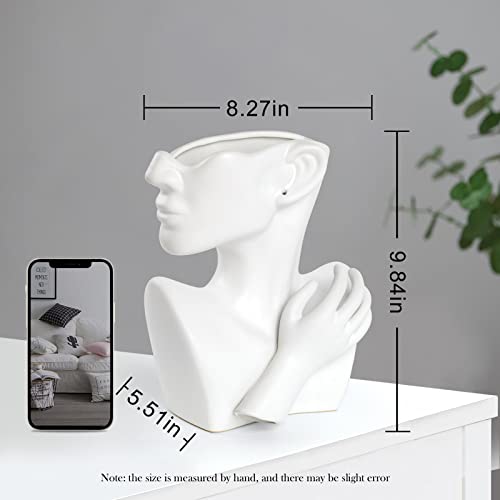 Gdyooshow Face Vases For Flowers Bust Planter Ceramic Head Vase Display Jewelry Rack White 9.84 Inches High Suitable For Placing On The Table Or Shelf (White) #TOP6