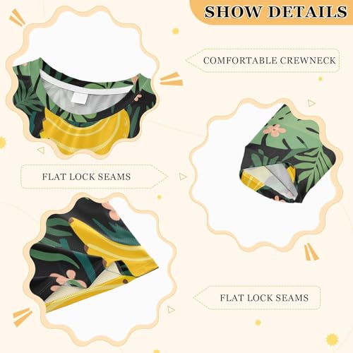 Banana Leaves Black Boy's Rash Guard Swim Shirt Long Sleeve Sun Shirt for Toddler Kid UPF50+3